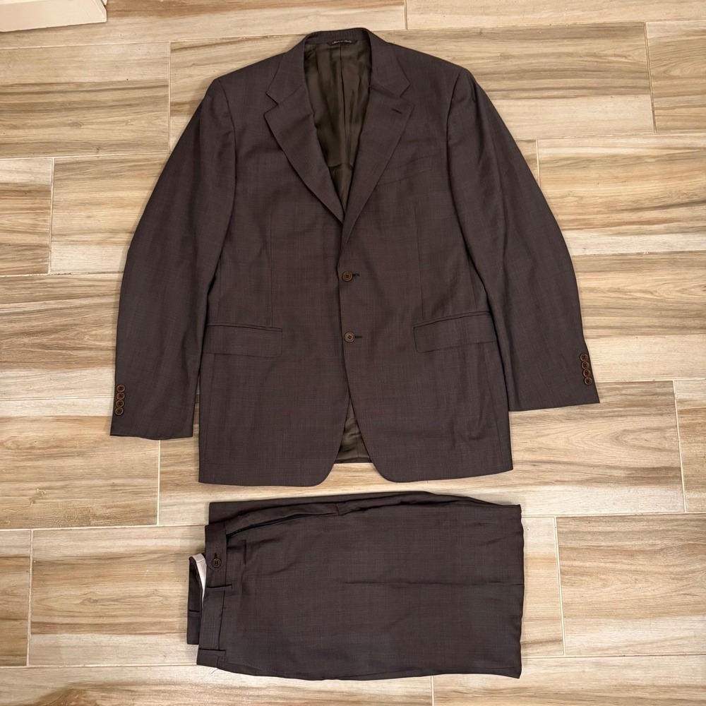 Canali Mens 54L Gray Glen Check 100% Wool 2 Button Suit Made in Italy